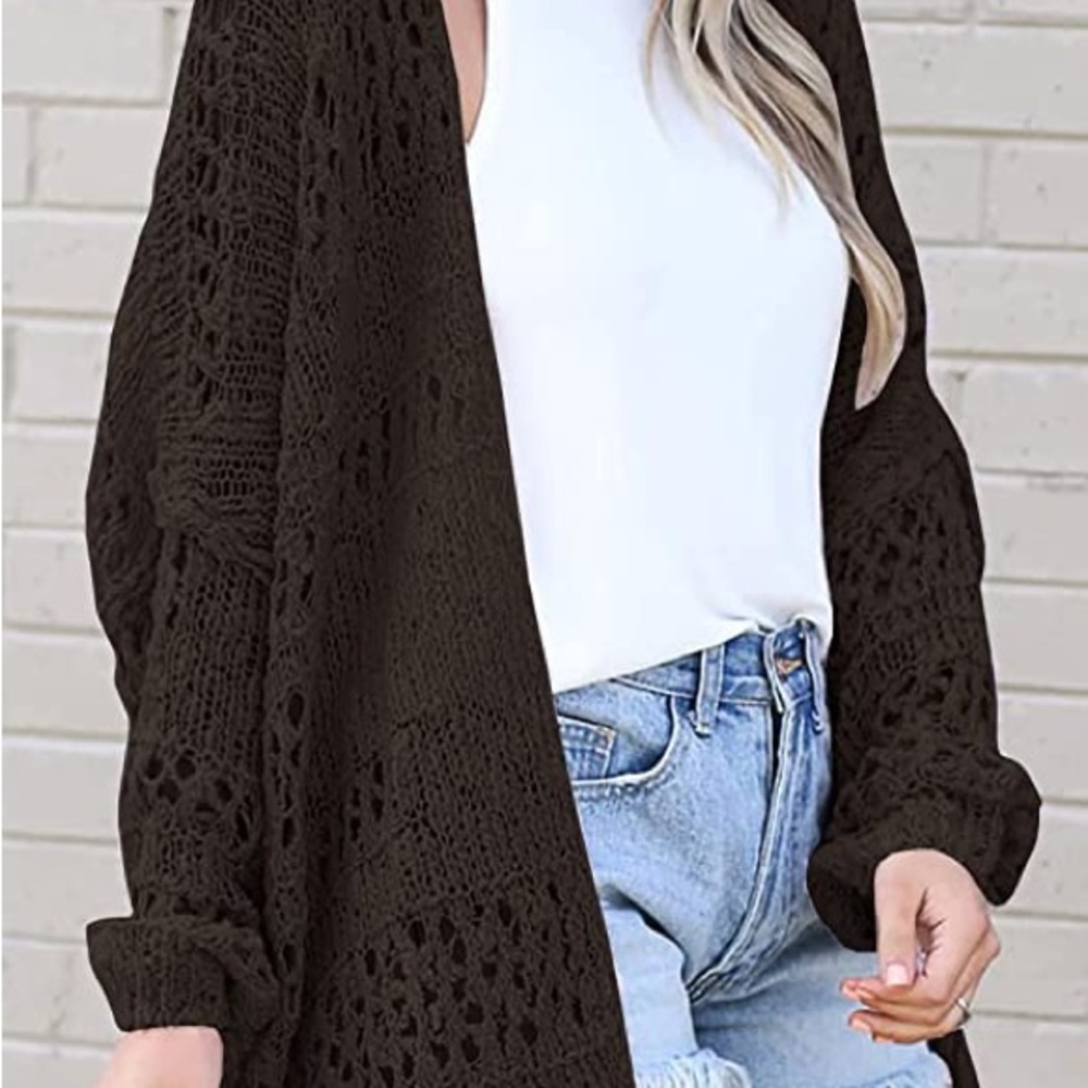 Women's Crochet Cardigan Kimono Boho Long Sleeve Lightweight